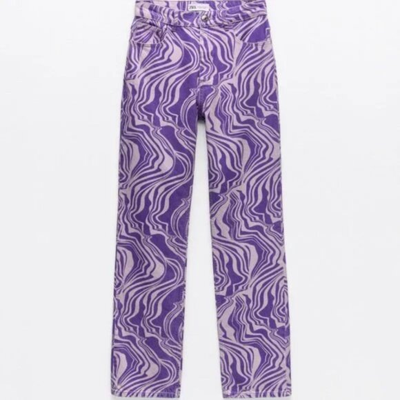 Zara Printed Straight Leg Jeans Lilac Purple US 2 - Picture 3 of 5